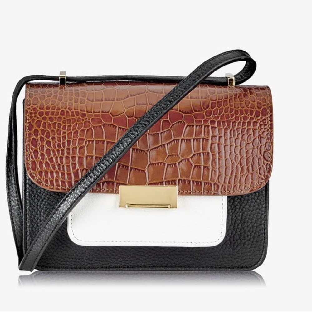 Gigi New York Abigail Leather Crossbody Bag Croc Embossed Black Brown White Gold